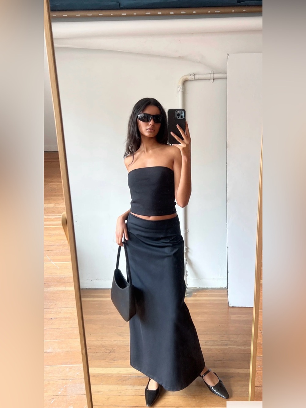 OAK + FORT BLACK MAXI SKIRT WITH BACK SLIT- XS like new